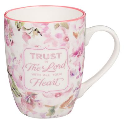 Christian Art Gifts Ceramic Coffee and Tea Mug for Women: Trust in the Lord - Proverbs 3:5-6 Inspirational Bible Verse, Floral, Coral Pink, 12 Oz.