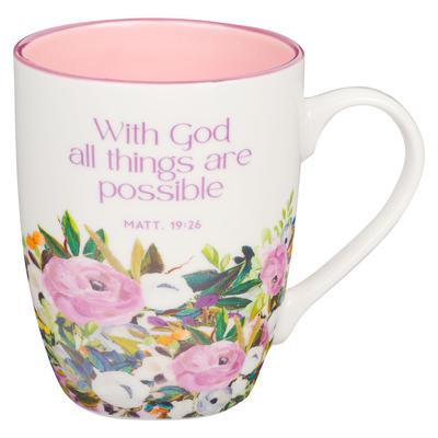 Christian Art Gifts Ceramic Coffee and Tea Mug for Women: With God All Things Are Possible - Matthew 19:26 Inspirational Bible Verse, Multi-Floral, La