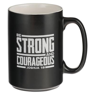 Christian Art Gifts Large Coffee & Tea Inspirational Scripture Mug for Men: Strong & Courageous - Encouraging Bible Verse Drinkware, Black, 14 Oz.