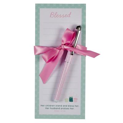 Christian Art Gifts Magnetic Notepad Set with Pen for Women: Blessed - Inspirational Scripture for Shopping Lists, Memos, Reminders, 70 Lined Tear-Off