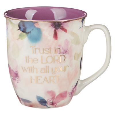 Christian Art Gifts Large Coffee & Tea Inspirational Scripture Mug for Women: Trust in the Lord - Encouraging Bible Verse Drinkware, Purple Floral, 14