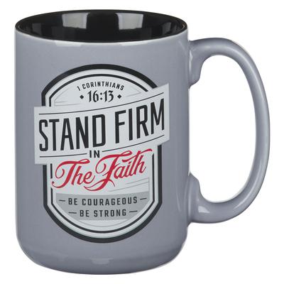 Christian Art Gifts Large Coffee & Tea Inspirational Scripture Mug for Men: Stand Firm - Encouraging Bible Verse Drinkware, Gray & Black, 14 Oz.