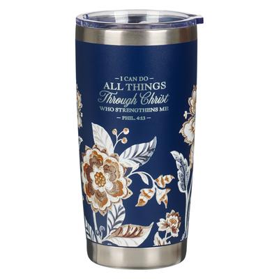 Christian Art Gifts Large Sturdy Stainless Steel Scripture Tumbler Travel Mug for Women: All Things Through Christ, Inspirational Bible Verse, Double-