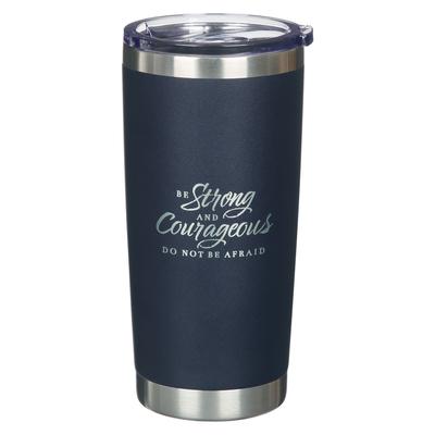 Christian Art Gifts Large Sturdy Stainless Steel Scripture Tumbler Travel Mug for Men & Women: Strong & Courageous, Inspirational Bible Verse, Double-