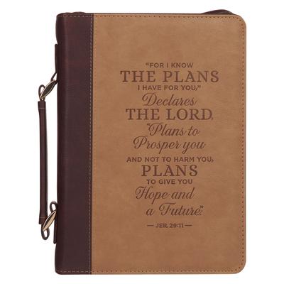 Christian Art Gifts Classic Vegan Leather Bible Cover for Men: I Know the Plans - Inspirational Bible Verse, Sturdy Easy Carry Book Case W/Pen Loops,