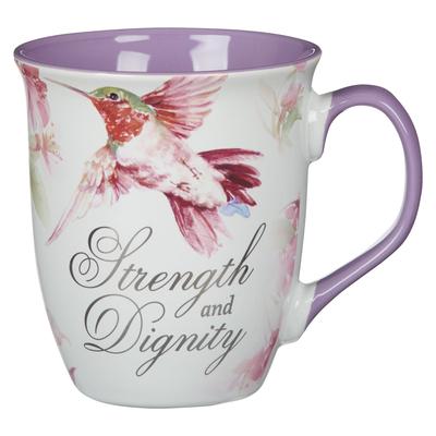 Christian Art Gifts Large Ceramic Inspirational Scripture Coffee & Tea Mug for Women: Strength & Dignity, Colorful Hummingbirds, Encouraging Bible Ver