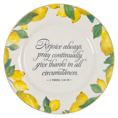 Christian Art Gifts 9 Ceramic Dinner Plate for Home & Kitchen: Rejoice Always Inspirational Bible Verse for Serving Salads, Meals, Appetizers, Dessert