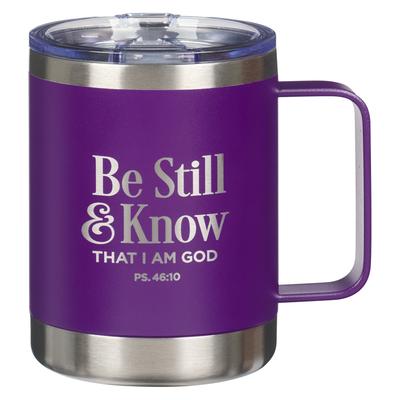 Christian Art Gifts Sturdy Stainless Steel Camp Style Scripture Travel Mug for Women: Be Still & Know, Inspirational Bible Verse, Insulated Cup for Ho