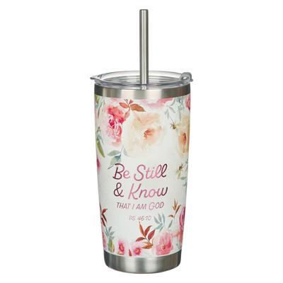 Christian Art Gifts Large Sturdy Stainless Steel Inspirational Travel Mug for Women: Be Still & Know Bible Verse, Double Wall Vacuum Insulated W/Straw