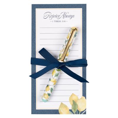 Christian Art Gifts Magnetic Notepad Set with Pen for Women: Rejoice Always - Inspirational Scripture for Shopping Lists, Memos, Reminders, 70 Lined T