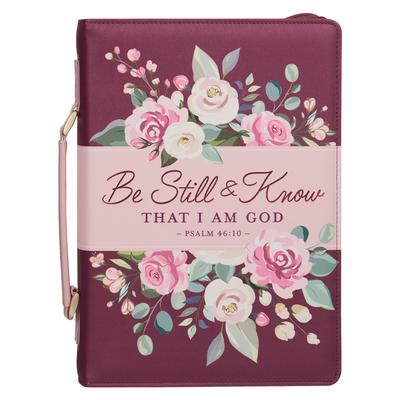 Christian Art Gifts Fashion Vegan Leather Bible Cover for Women: Be Still & Know - Inspirational Bible Verse, Sturdy Easy Carry Book Case W/Pen Loops,