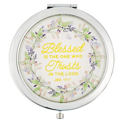 Christian Art Gifts Inspirational Scripture Makeup Compact Mirror for Women: Blessed, Encouraging Bible Verse, Portable 2x Magnification for Purses, H