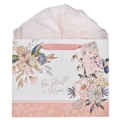 Gift Bag Lg Landscape Pink/Blue Floral Be Still Ps. 46:10 Subscription