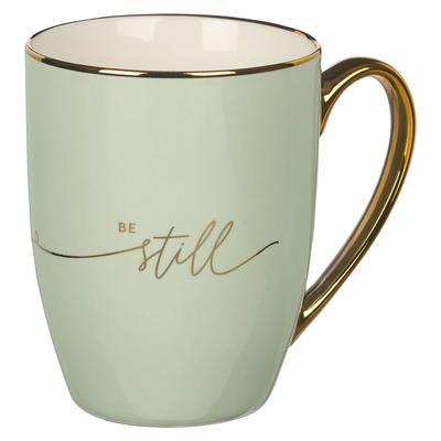 With Love Inspirational Coffee Mug for Women, Be Still & Know Mint/Cream Medium Ceramic Drinking Cup, 12oz