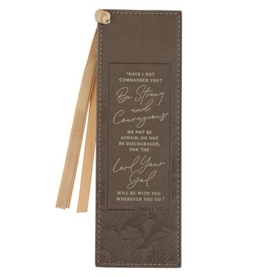 Christian Art Gifts Premium Vegan Leather Scripture Bookmark for Men & Women: Strong & Courageous Encouraging Scripture, Satin Ribbon, Reading Accesso Subscription