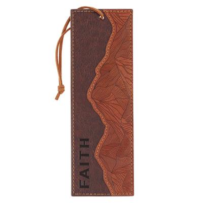 Christian Art Gifts Premium Vegan Leather Scripture Bookmark for Men & Women: Faith Moves Mountains Encouraging Scripture, Satin Ribbon, Reading Acces Subscription
