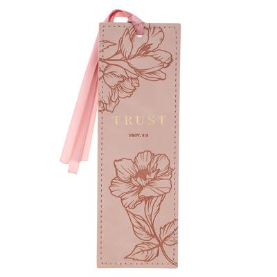 Christian Art Gifts Premium Vegan Leather Scripture Bookmark for Women: Trust in the Lord Encouraging Scripture, Satin Ribbon, Reading Accessory, Pink Subscription