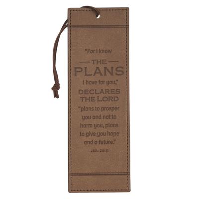 Christian Art Gifts Premium Vegan Leather Scripture Bookmark for Men & Women: I Know the Plans Encouraging Scripture, Satin Ribbon, Reading Accessory, Subscription