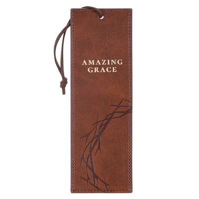 Christian Art Gifts Premium Vegan Leather Scripture Bookmark for Men & Women: Amazing Grace, Crown of Thorns Design, Satin Ribbon, Reading Accessory, Subscription