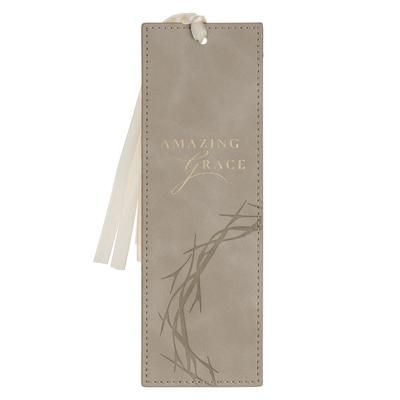 Christian Art Gifts Premium Vegan Leather Inspirational Scripture Bookmark for Women: Amazing Grace with Encouraging Bible Verse, Creamy Taupe Floral Subscription