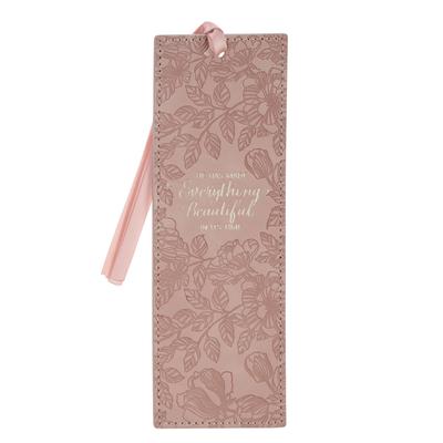 Christian Art Gifts Premium Vegan Leather Scripture Bookmark for Women: Everything Beautiful Encouraging Scripture, Satin Ribbon, Reading Accessory, P Subscription