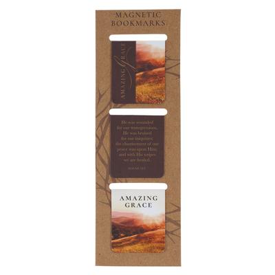 Christian Art Gifts Inspirational Magnetic Bookmark Pagemarker Set for Men & Women: Amazing Grace, Scenic Brown Multicolors & Encouraging Bible Verse, Subscription