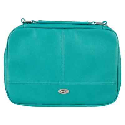 Christian Art Gifts Inspirational Polyester Two-Fold Organizer Bible Cover Organizer with Jesus Fish Badge for Women, Light Turquoise, Large Subscription