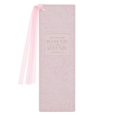 Christian Art Gifts Premium Vegan Leather Inspirational Scripture Bookmark for Women: Bless You & Keep You Encouraging Bible Verse, Pink Floral Subscription