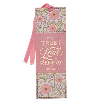 Christian Art Gifts Premium Vegan Leather Inspirational Scripture Bookmark for Women: Trust in the Lord Encouraging Bible Verse, Coral Floral Subscription