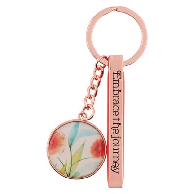 Heartfelt Women's Keychain, Embrace the Journey Floral Orange Blossoms, Rose Gold Metal