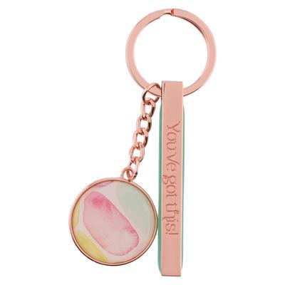 Heartfelt Women's Keychain, You've Got This Abstract Sea Glass, Teal/Rose Gold Metal