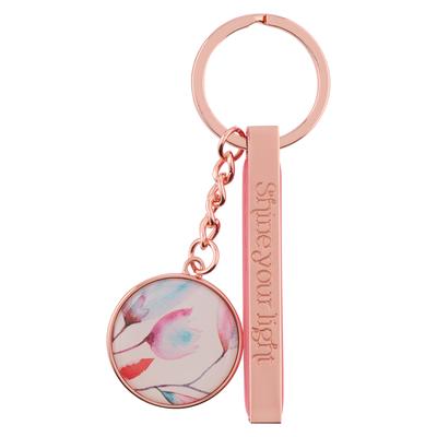 Heartfelt Women's Keychain, Shine Your Light Floral Pink Petals, Rose Gold Metal