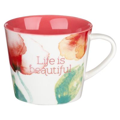 Heartfelt Coffee Mug Life Is Beautiful, Coral Poppies