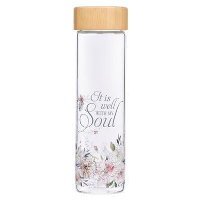 Water Bottle Glass with Sleeve It Is Well with My Soul