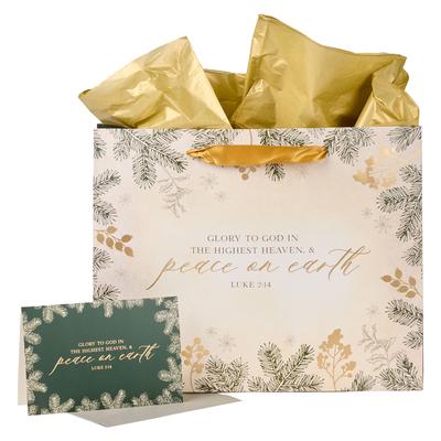 Gift Bag W/ Card Lg Landscape Cream/Gold Peace on Earth Luke 2:14 Subscription