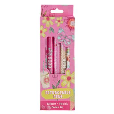 Christian Art Gifts 5 Piece Inspirational Kids Medium Ballpoint Pen Set for Girls: Encouraging Scripture & Quotes, Cute Pink Floral Retractable Clip, Subscription