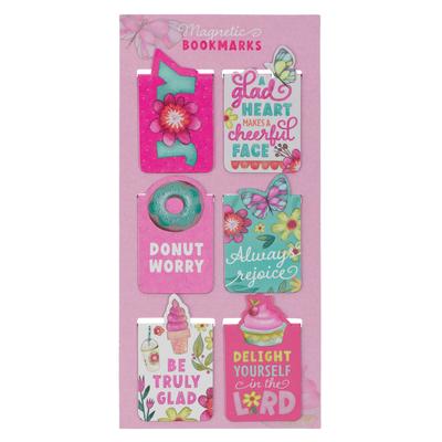 Christian Art Gifts Inspirational Scripture Magnetic Bookmark Set for Girls: A Glad Heart Encouraging Bible Verses, Slim Colorful Pagemarkers for Kids Subscription