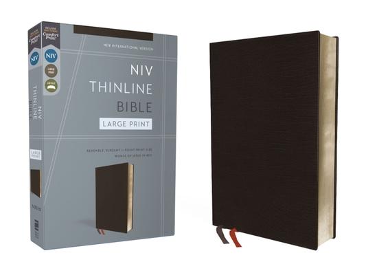 NIV, Thinline Bible, Large Print, Bonded Leather, Black, Red Letter Edition