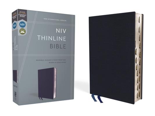 NIV, Thinline Bible, Bonded Leather, Navy, Indexed, Red Letter Edition