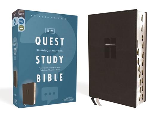 Niv, Quest Study Bible, Leathersoft, Black, Indexed, Comfort Print: The Only Q and A Study Bible