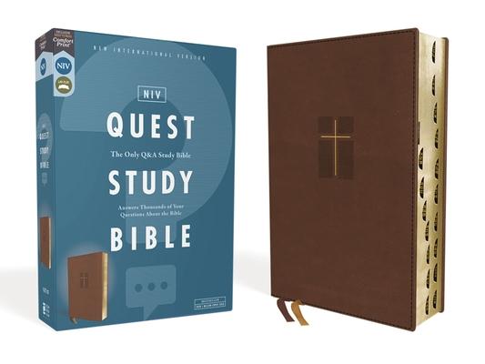 Niv, Quest Study Bible, Leathersoft, Brown, Indexed, Comfort Print: The Only Q and A Study Bible