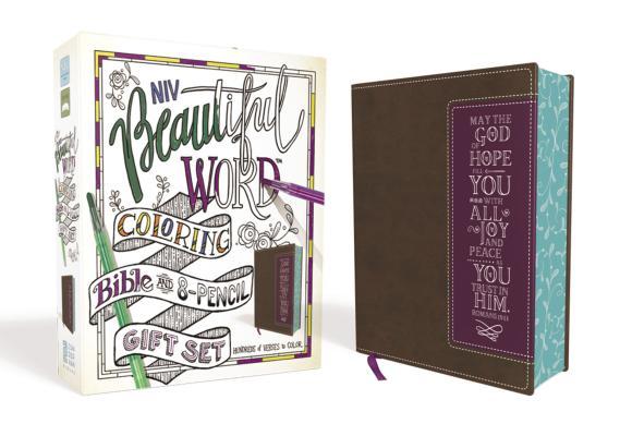 Niv, Beautiful Word Coloring Bible and 8-Pencil Gift Set, Leathersoft, Brown: Hundreds of Verses to Color