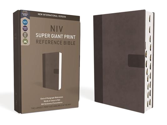 Niv, Super Giant Print Reference Bible, Leathersoft, Gray, Red Letter, Thumb Indexed, Comfort Print