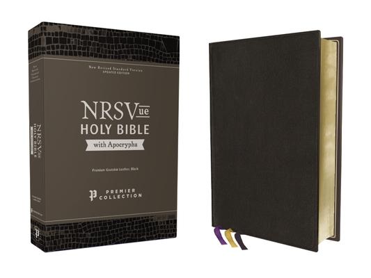 Nrsvue, Holy Bible with Apocrypha, Premium Goatskin Leather, Black, Premier Collection, Art Gilded Edges, Comfort Print