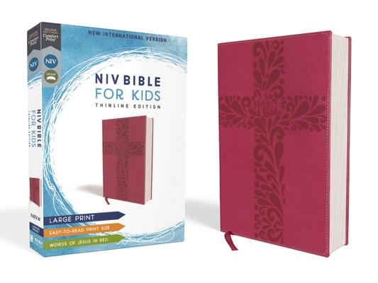 Niv, Bible for Kids, Large Print, Leathersoft, Pink, Red Letter, Comfort Print: Thinline Edition