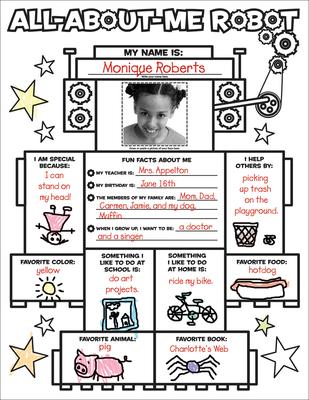 Graphic Organizer Posters: All-About-Me Robot: Grades K-2: Fill-In Personal Posters for Kids to Display with Pride