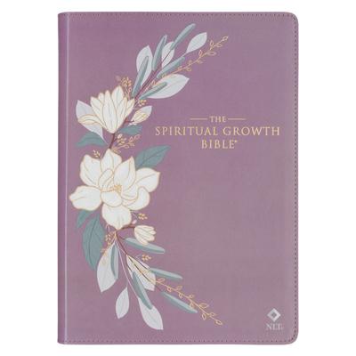 The Spiritual Growth Bible, Study Bible, NLT - New Living Translation Holy Bible, Vegan Leather, Purple Printed Floral Subscription