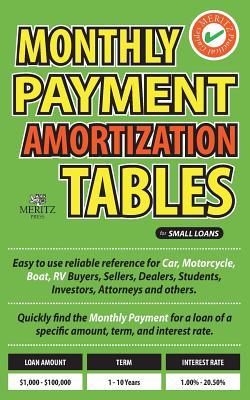 Monthly Payment Amortization Tables for Small Loans: Simple and Easy to Use Reference for Car and Home Buyers and Sellers, Students, Investors, Car De