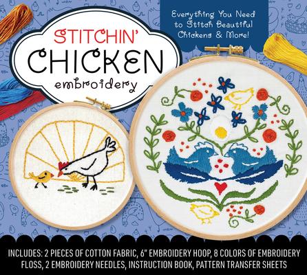 Stitchin' Chicken Embroidery Kit: Includes Cotton Fabric, 6" Embroidery Hoop, Embroidery Floss, 2 Embroidery Needles, Instruction Book, Pattern Transf