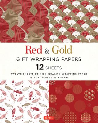 Red & Gold Gift Wrapping Papers - 12 Sheets: 18 X 24 Inch (45 X 61 CM) Wrapping Paper